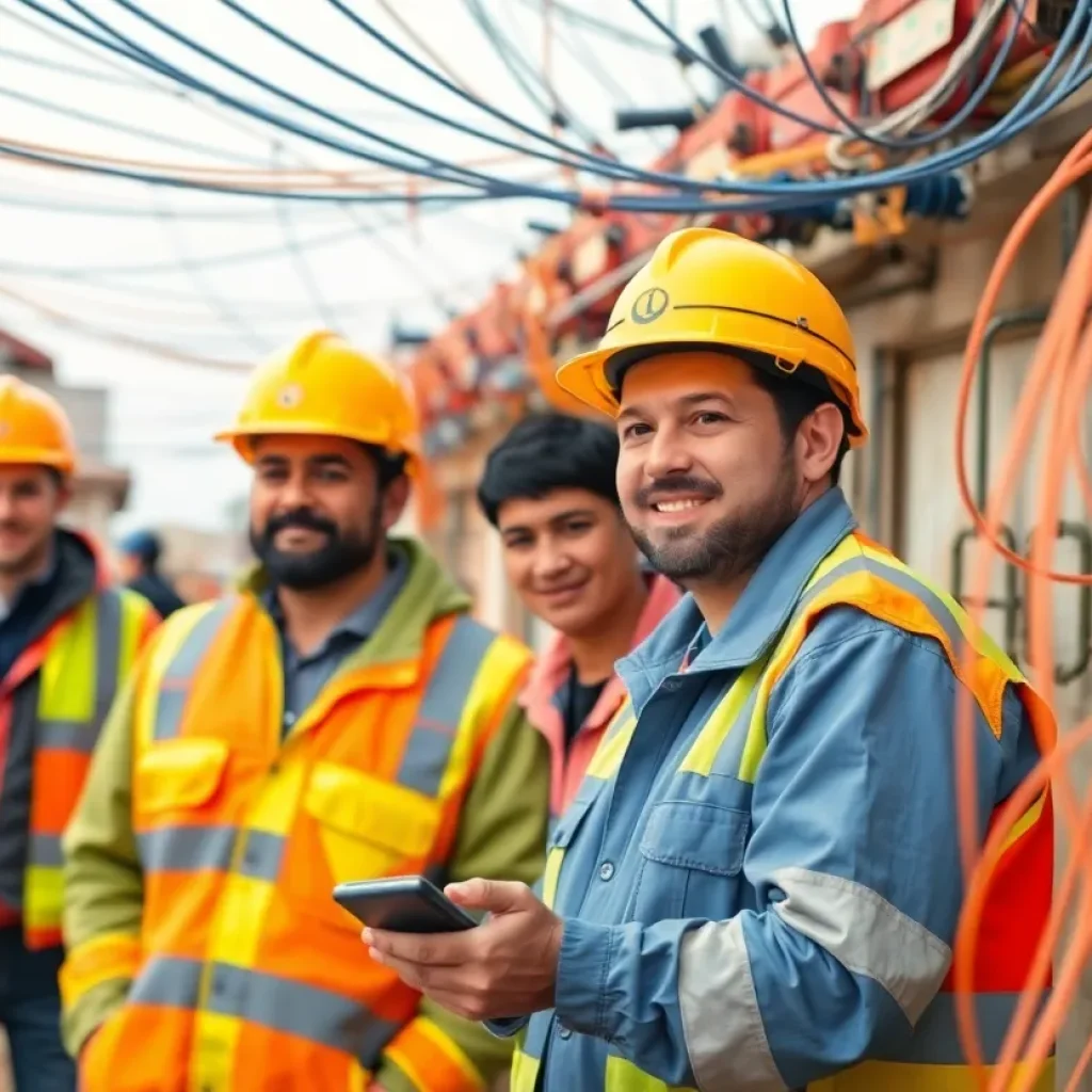 Workers installing fiber optic cables in Michigan