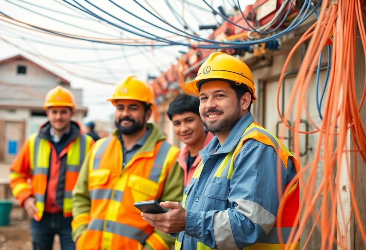 Workers installing fiber optic cables in Michigan