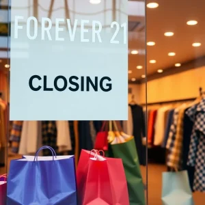 Sign showing Forever 21 store closing soon