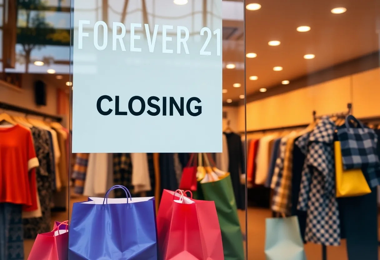 Sign showing Forever 21 store closing soon