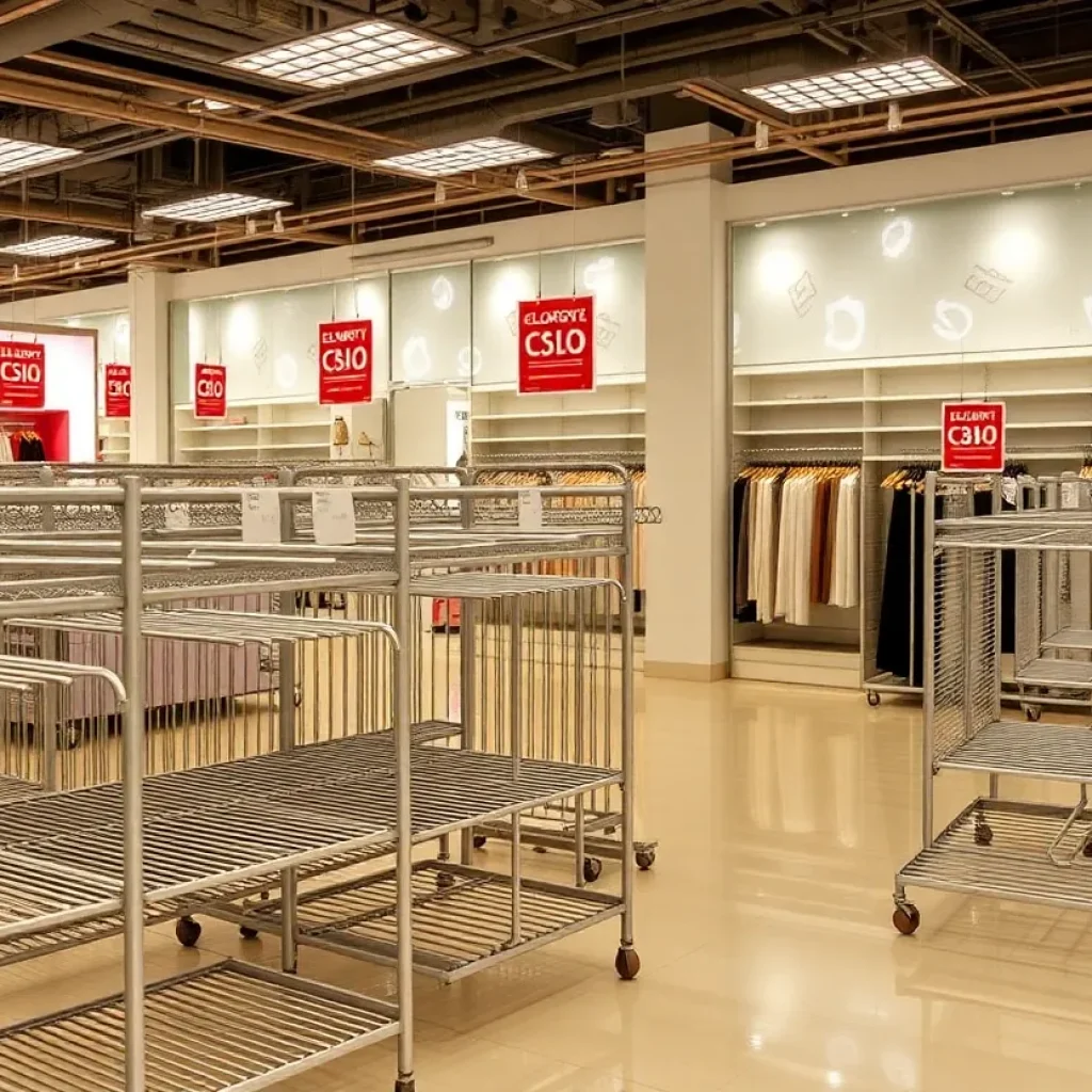 Empty Forever 21 store interior with clearance signs