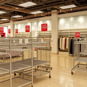 Empty Forever 21 store interior with clearance signs