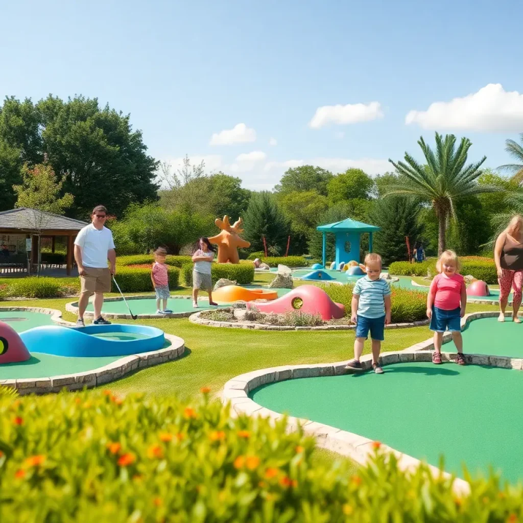 Families enjoying the Garden City Miniature Golf Course