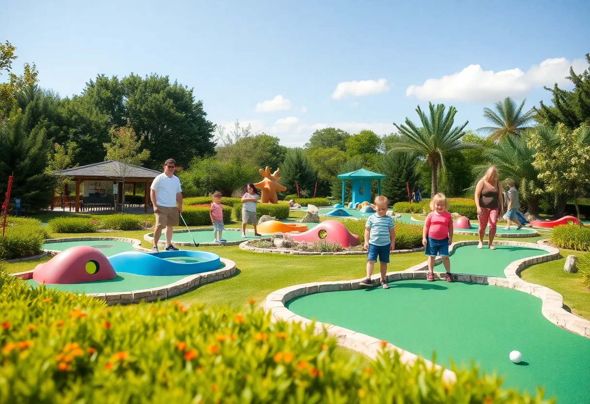 Families enjoying the Garden City Miniature Golf Course