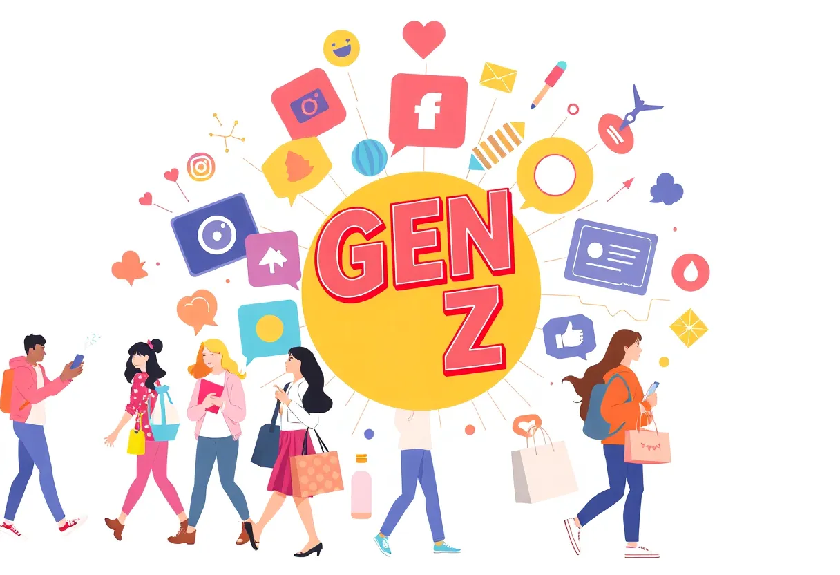 A colorful representation of Gen Z engaging with brands on social media.