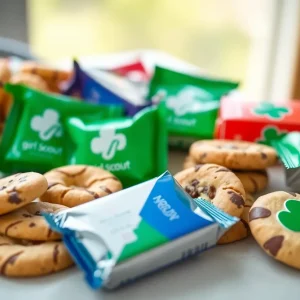 An assortment of Girl Scout Cookies displayed on a table