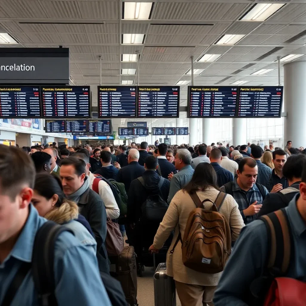 Passengers at Heathrow Airport during a power outage