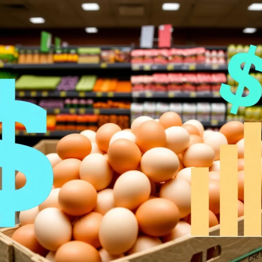 Display of egg prices in a grocery store amid inflation