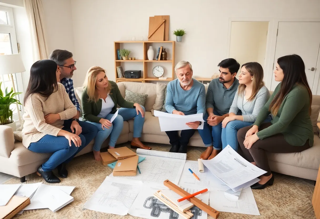 Homeowners discussing renovation effects of tariffs