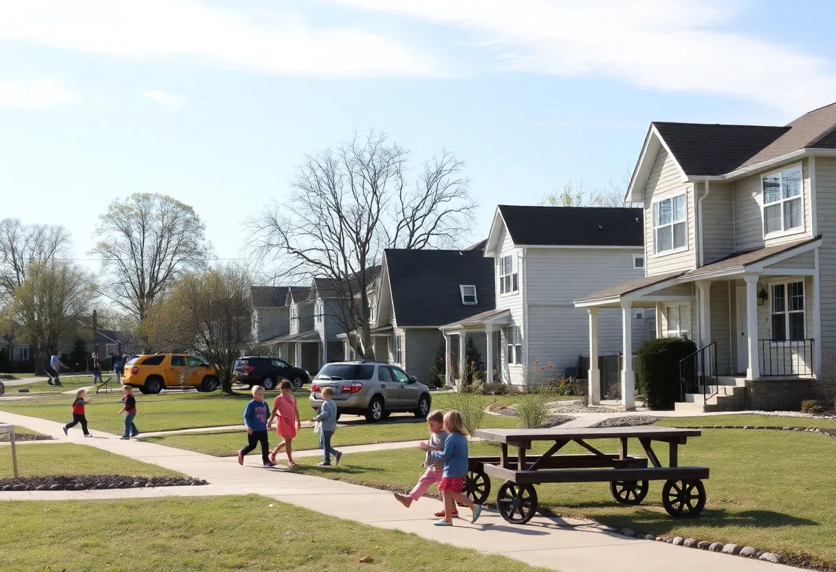 Children playing in a suburban neighborhood