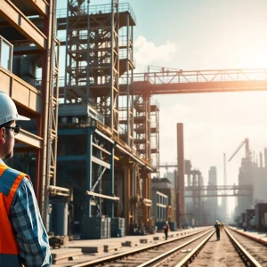 A busy manufacturing scene in Kalamazoo showing workers and industries.