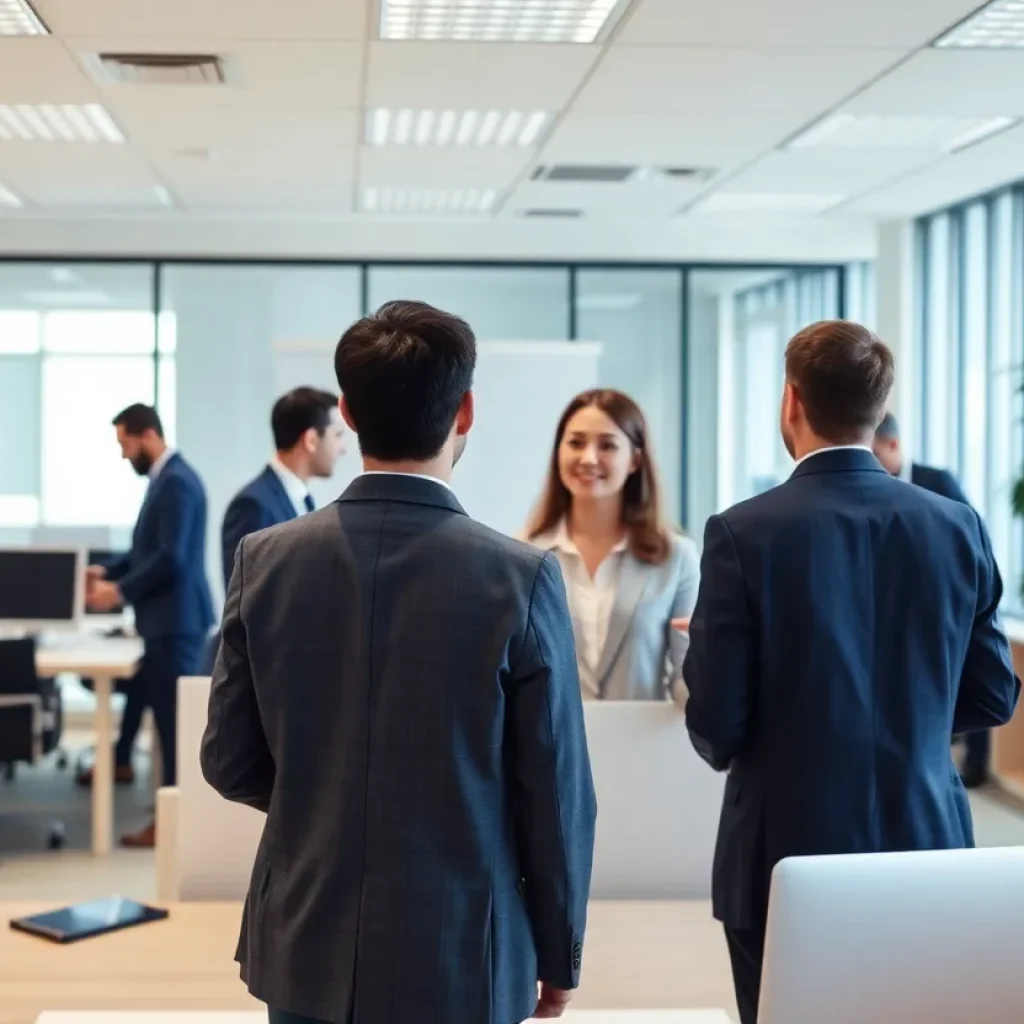 Office environment depicting leadership and teamwork dynamics.