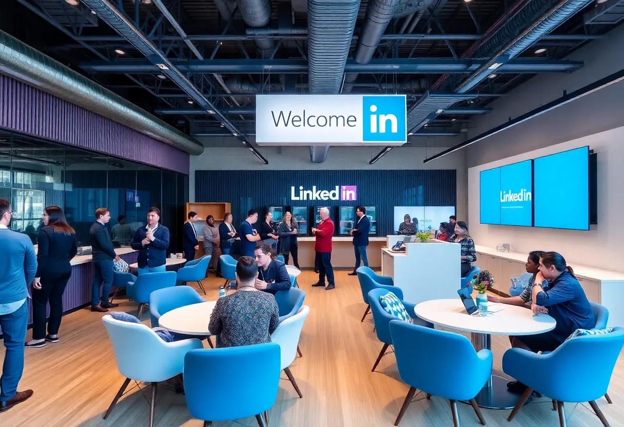 Image of LinkedIn Experience Center in London with professionals interacting.