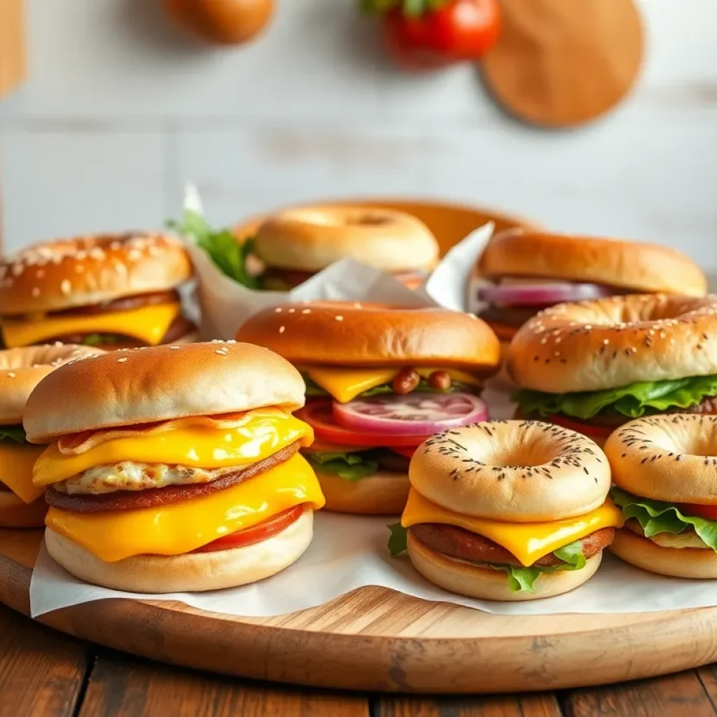 Breakfast sandwiches including Egg McMuffin and bagels from McDonald's