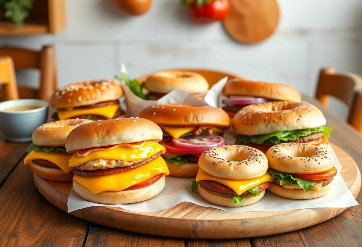 Breakfast sandwiches including Egg McMuffin and bagels from McDonald's