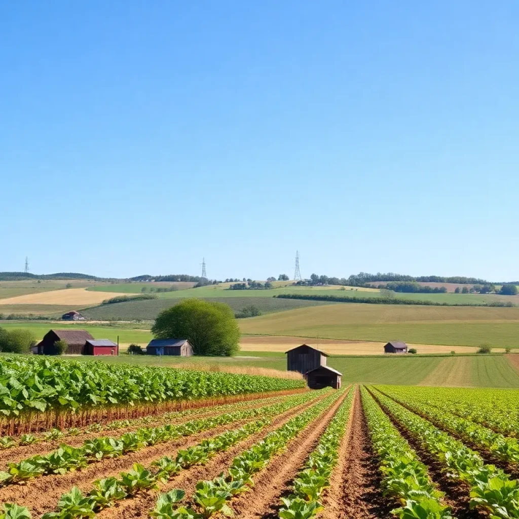 Vast sugar beet fields in Michigan under a clear sky