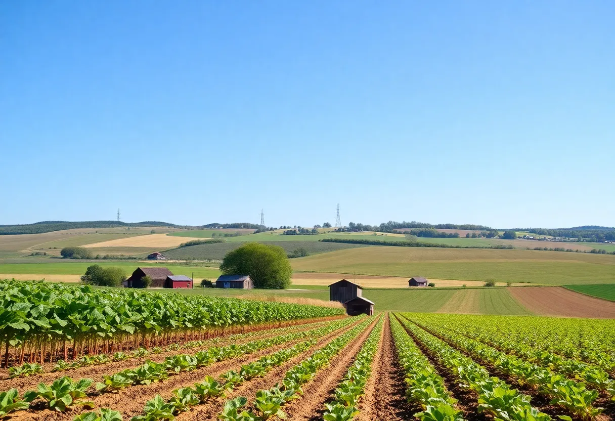 Vast sugar beet fields in Michigan under a clear sky