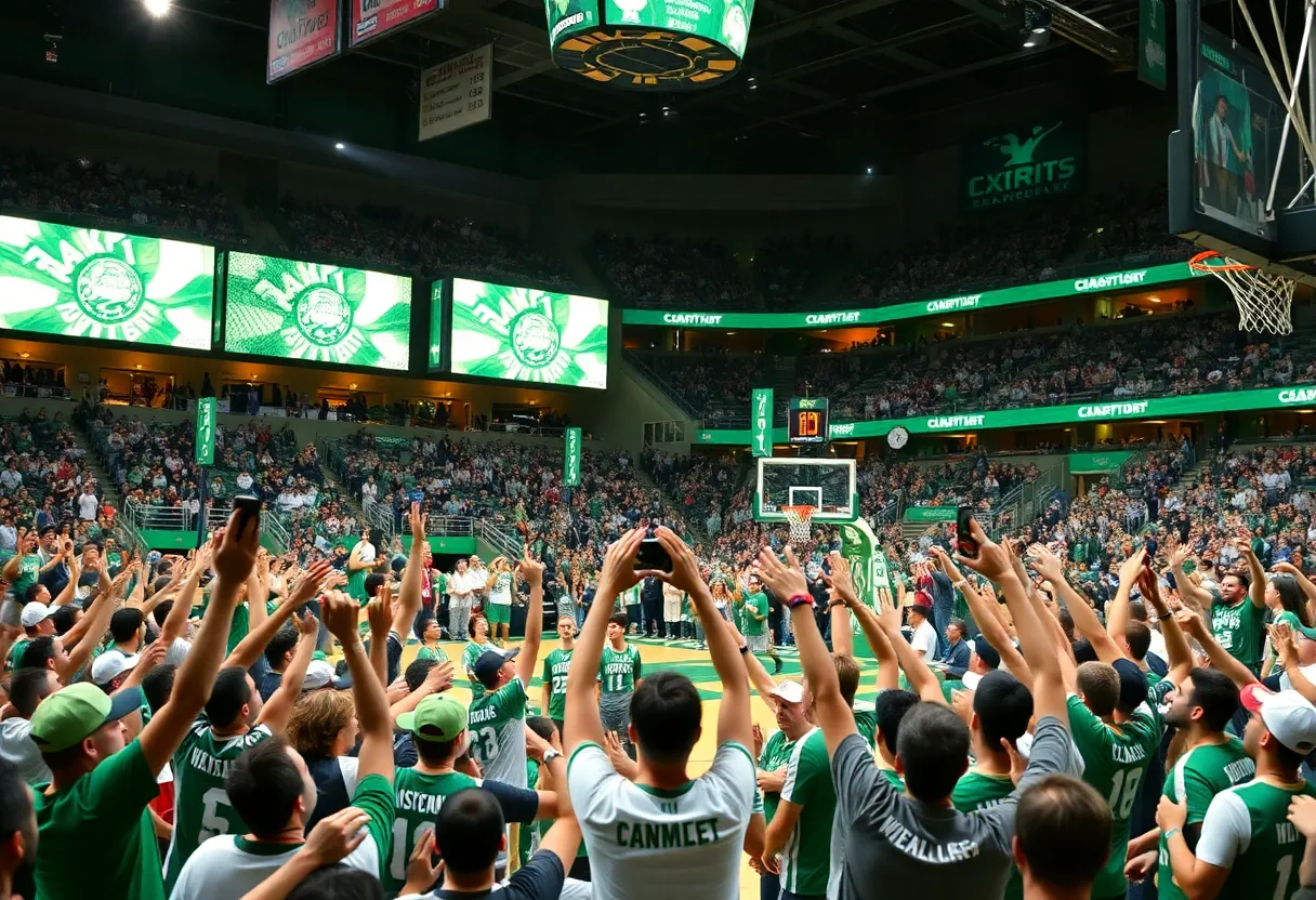 Michigan State basketball team celebrating their Big Ten Championship victory