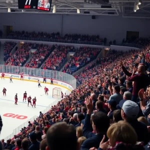 Fans celebrating during the Michigan State hockey game