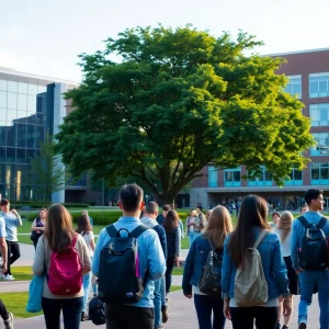 A lively scene of students on the Michigan State University campus