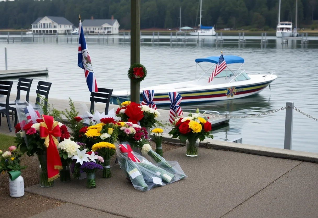 A memorial scene at the Monroe County Boat Club