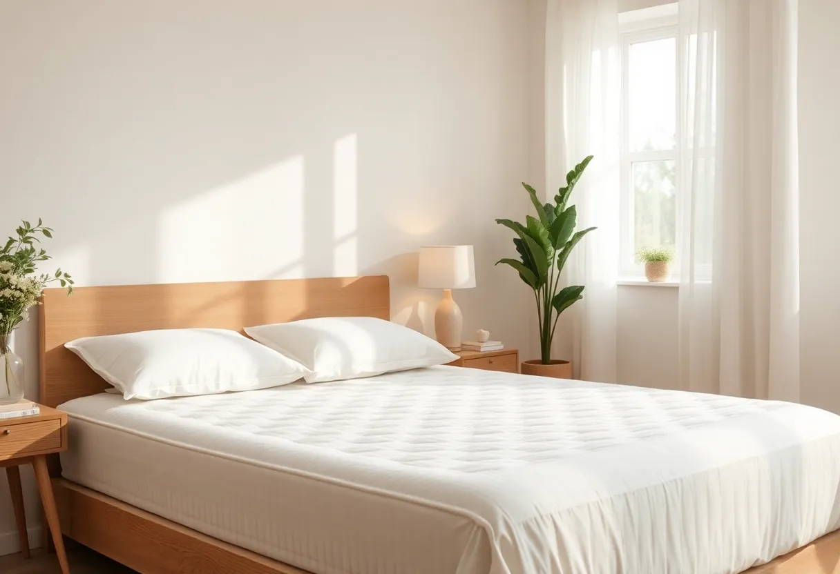 Naturepedic organic mattress in a calming bedroom environment