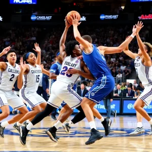 Basketball players competing in NCAA Tournament game