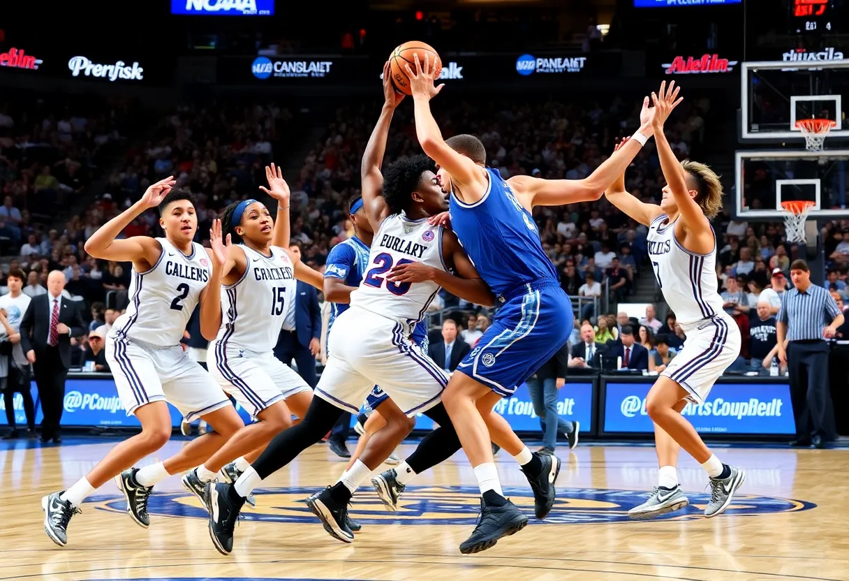 Basketball players competing in NCAA Tournament game