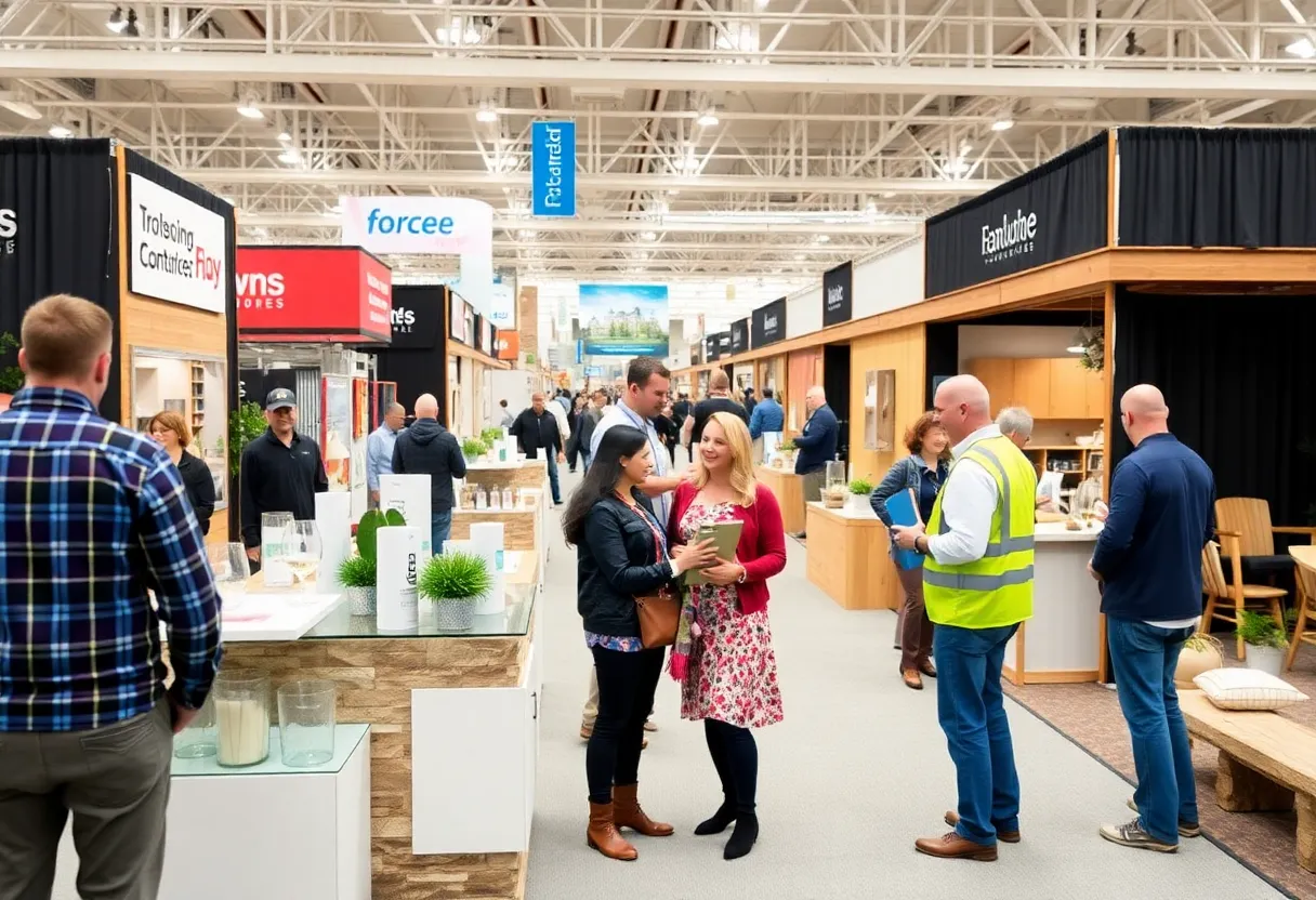 Families exploring home renovation booths at Northern Michigan show