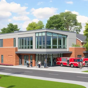 Render of proposed police and fire station in Novi