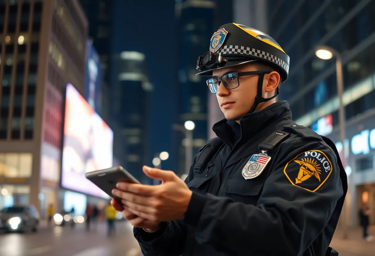 Police officer utilizing technology for public safety