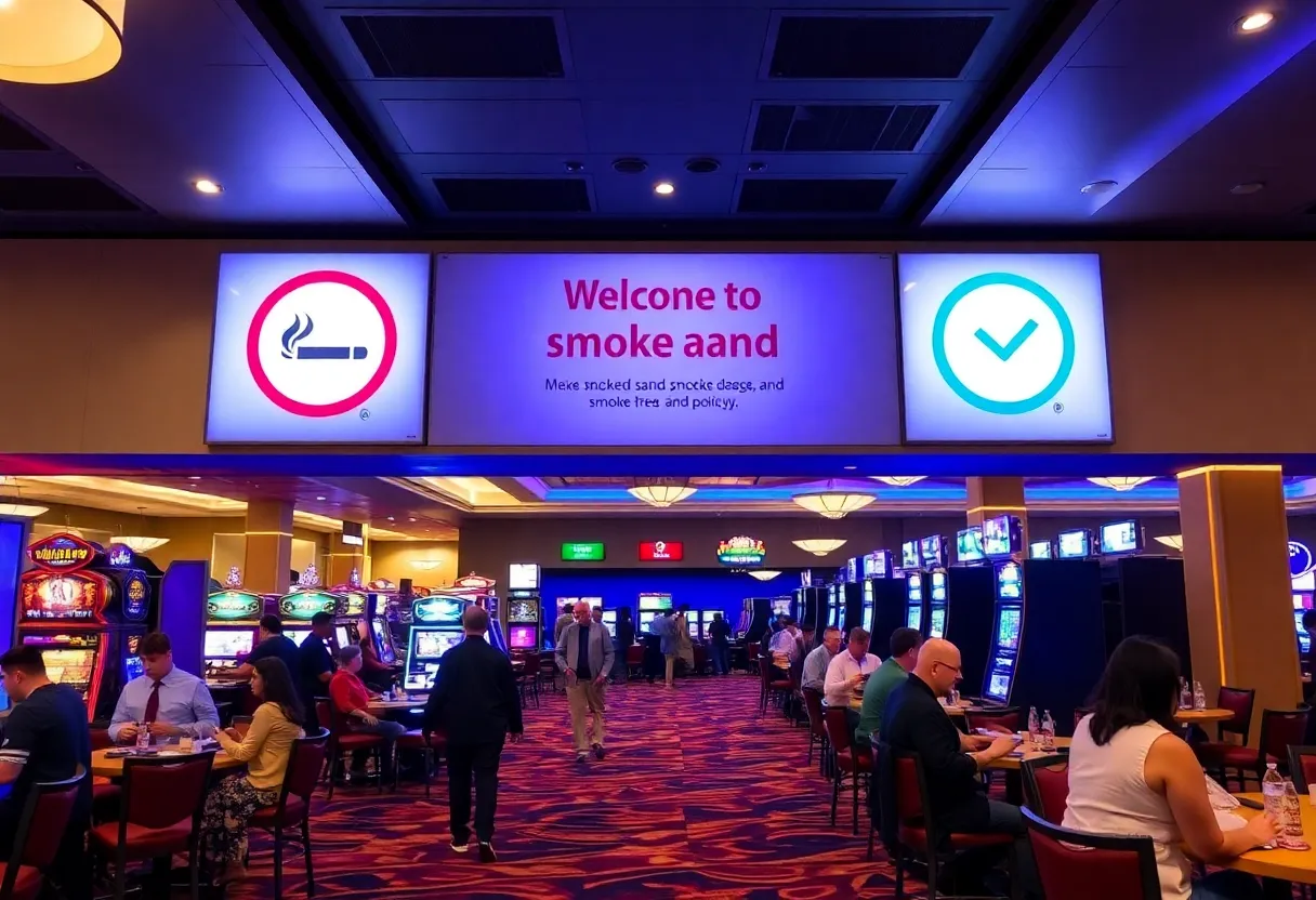 Interior of Ojibwa Casinos highlighting smoke-free policy with guests enjoying the environment.