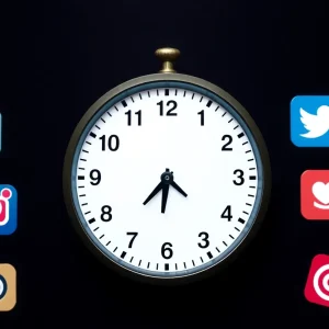 Illustration of optimal times for social media posting with a clock