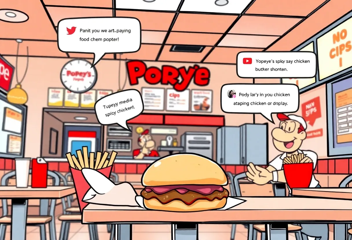 Illustration of social media interactions boosting Popeye's sales