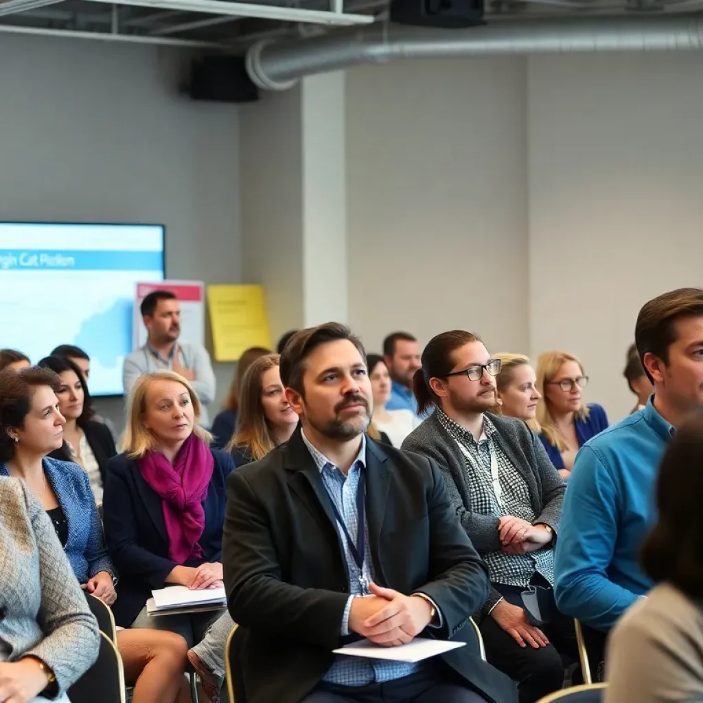 A public meeting discussing healthcare policies with engaged participants.