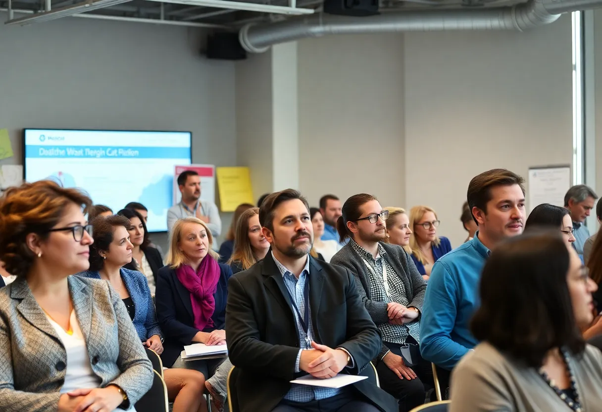 A public meeting discussing healthcare policies with engaged participants.