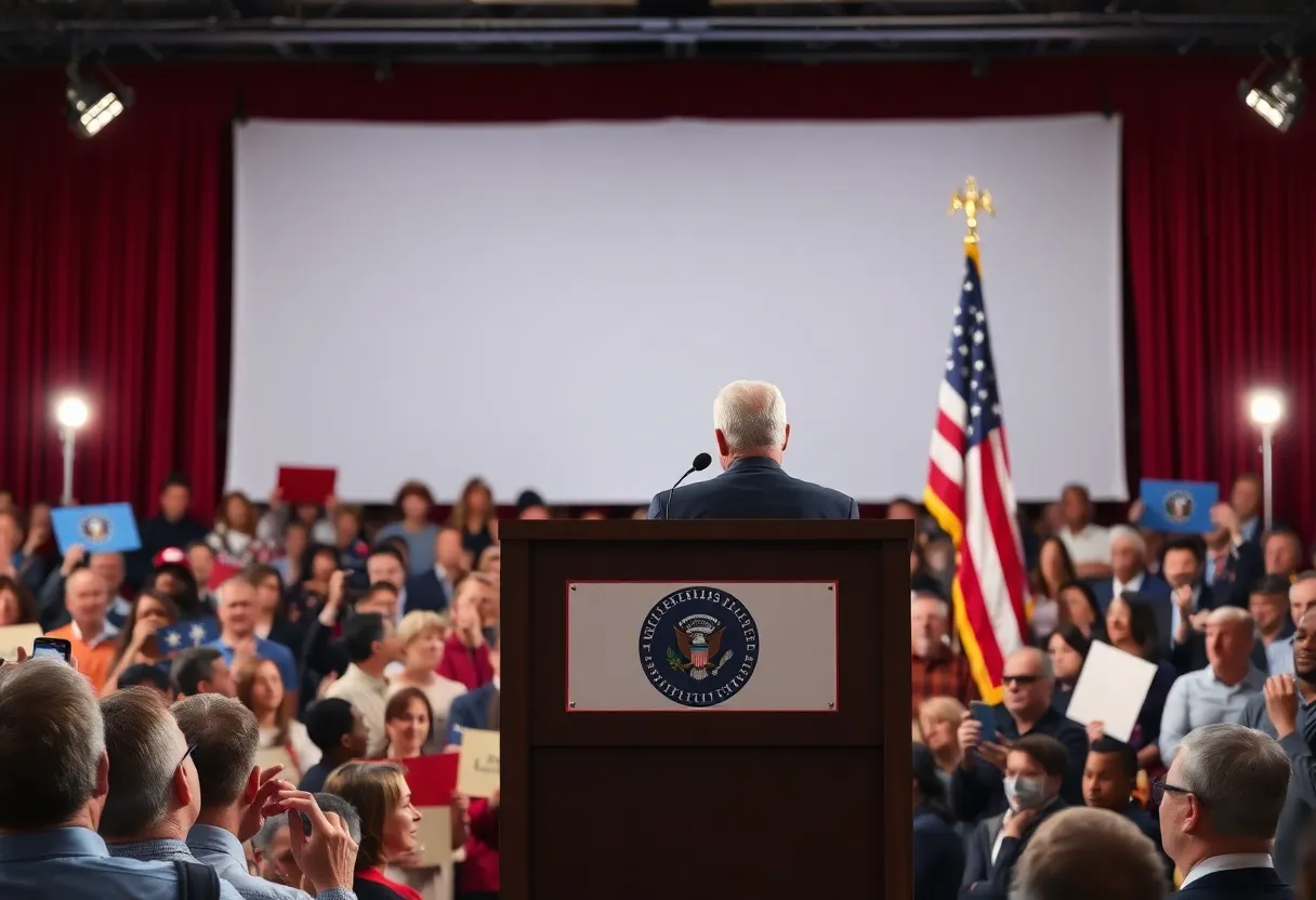 Senator delivering a powerful speech at a podium