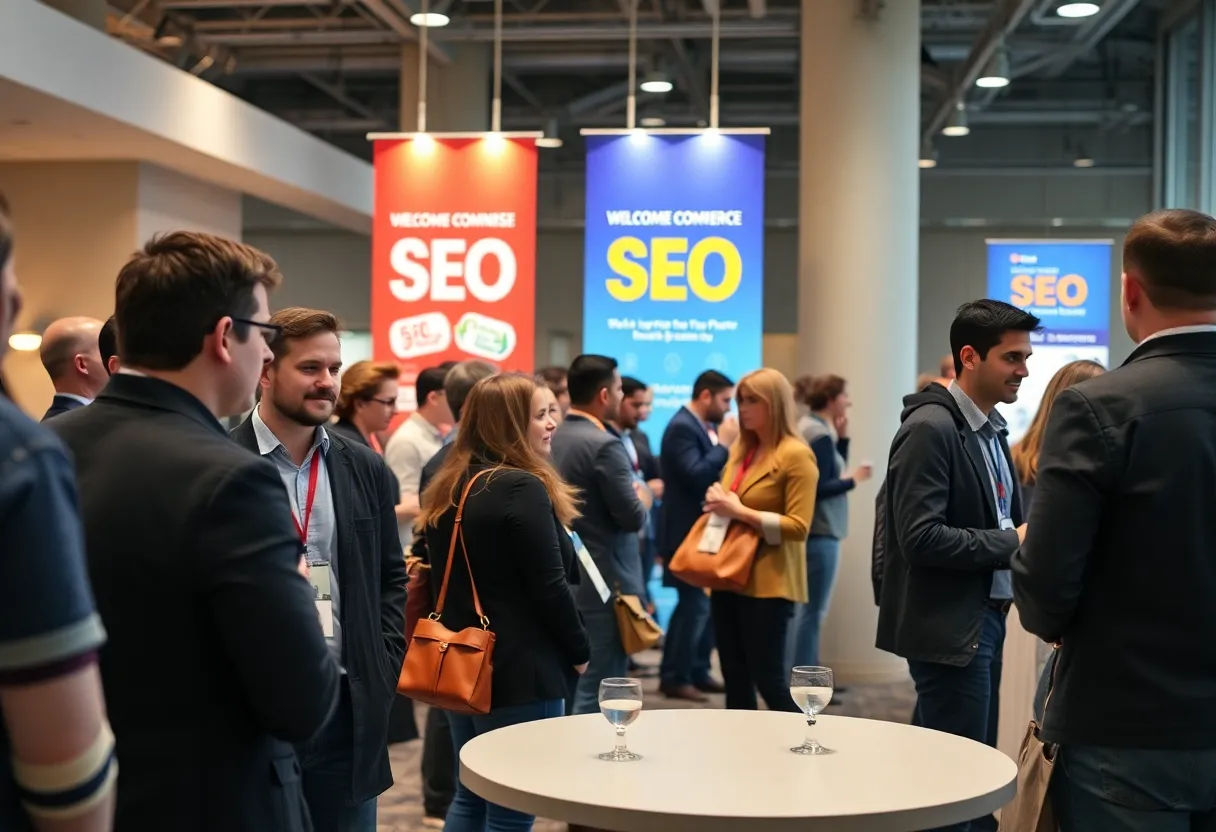 Marketers networking at an SEO conference