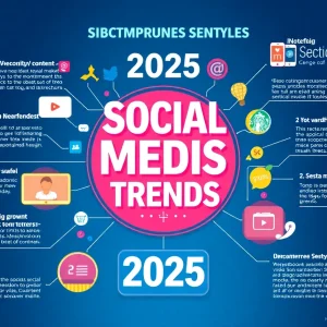 Infographic summarizing 2025 social media trends, features video content popularity and the influence of algorithms.