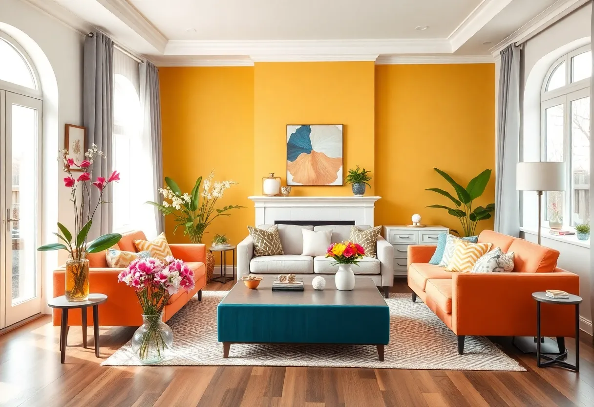 Brightly decorated living room for spring renovation