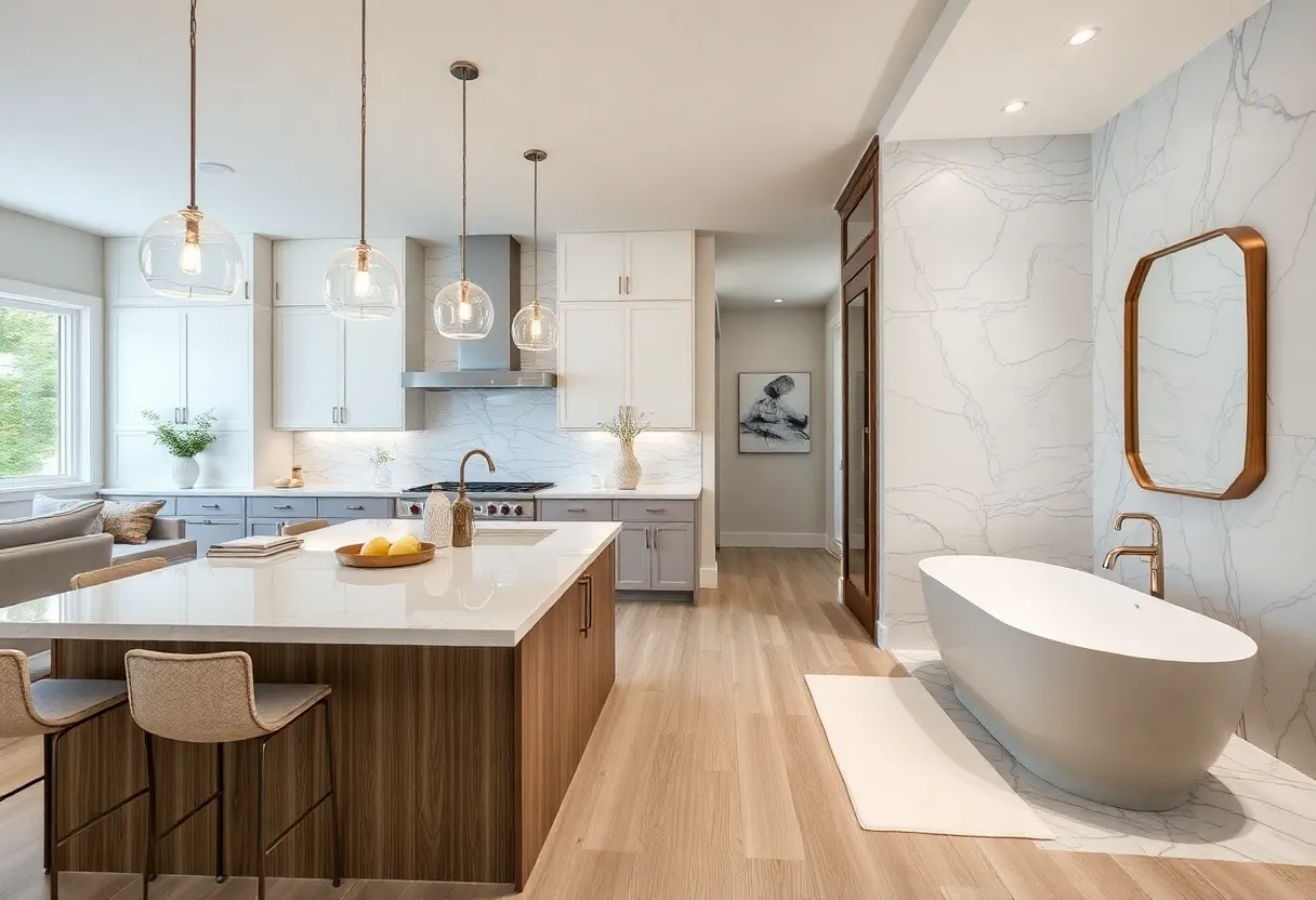 A modern kitchen and bathroom in a beautifully renovated home in Metro Detroit.