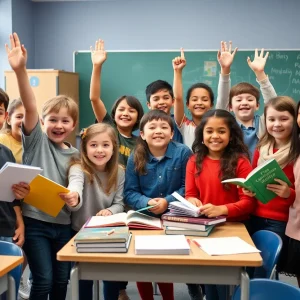 Students celebrating their success in a memoir contest.