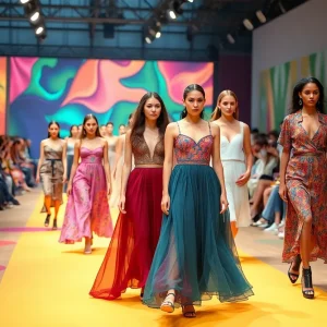 Models showcasing eco-friendly fashion designs on a runway