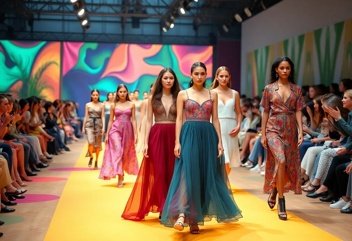 Models showcasing eco-friendly fashion designs on a runway