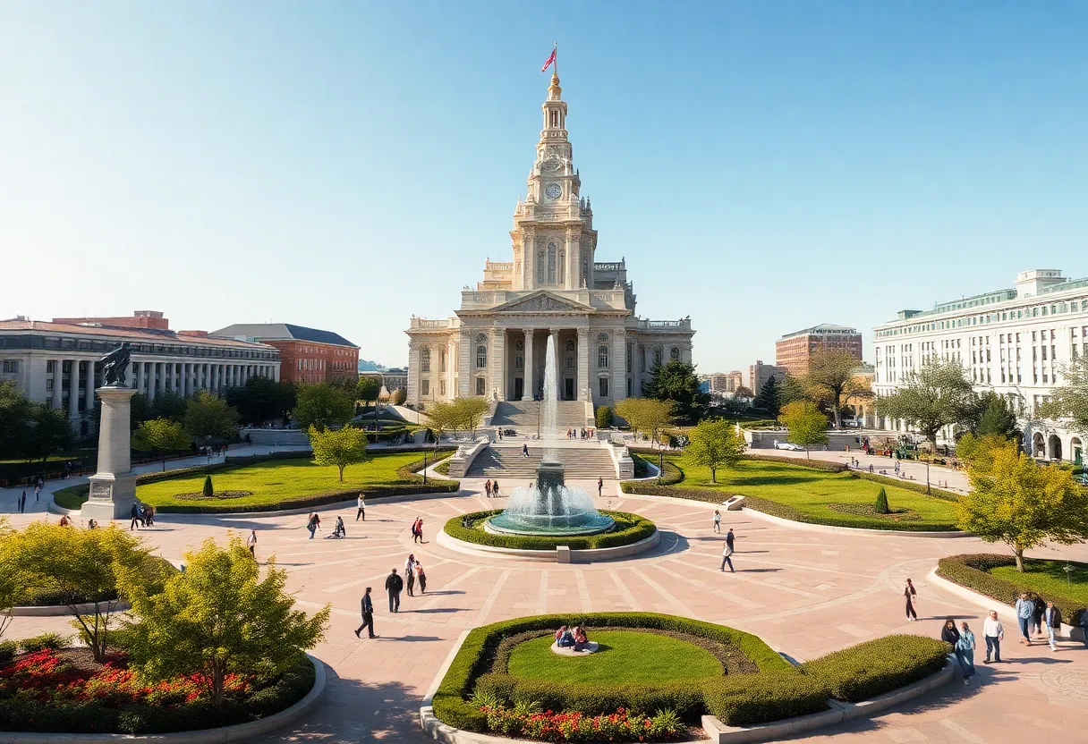 A view of the renovated southwest corner of Temple Square