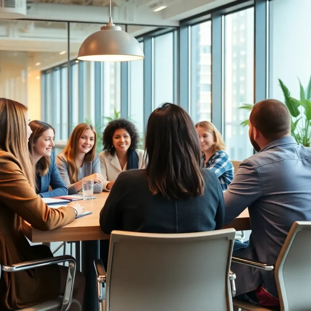 Tesla employees in a corporate meeting discussing strategies.