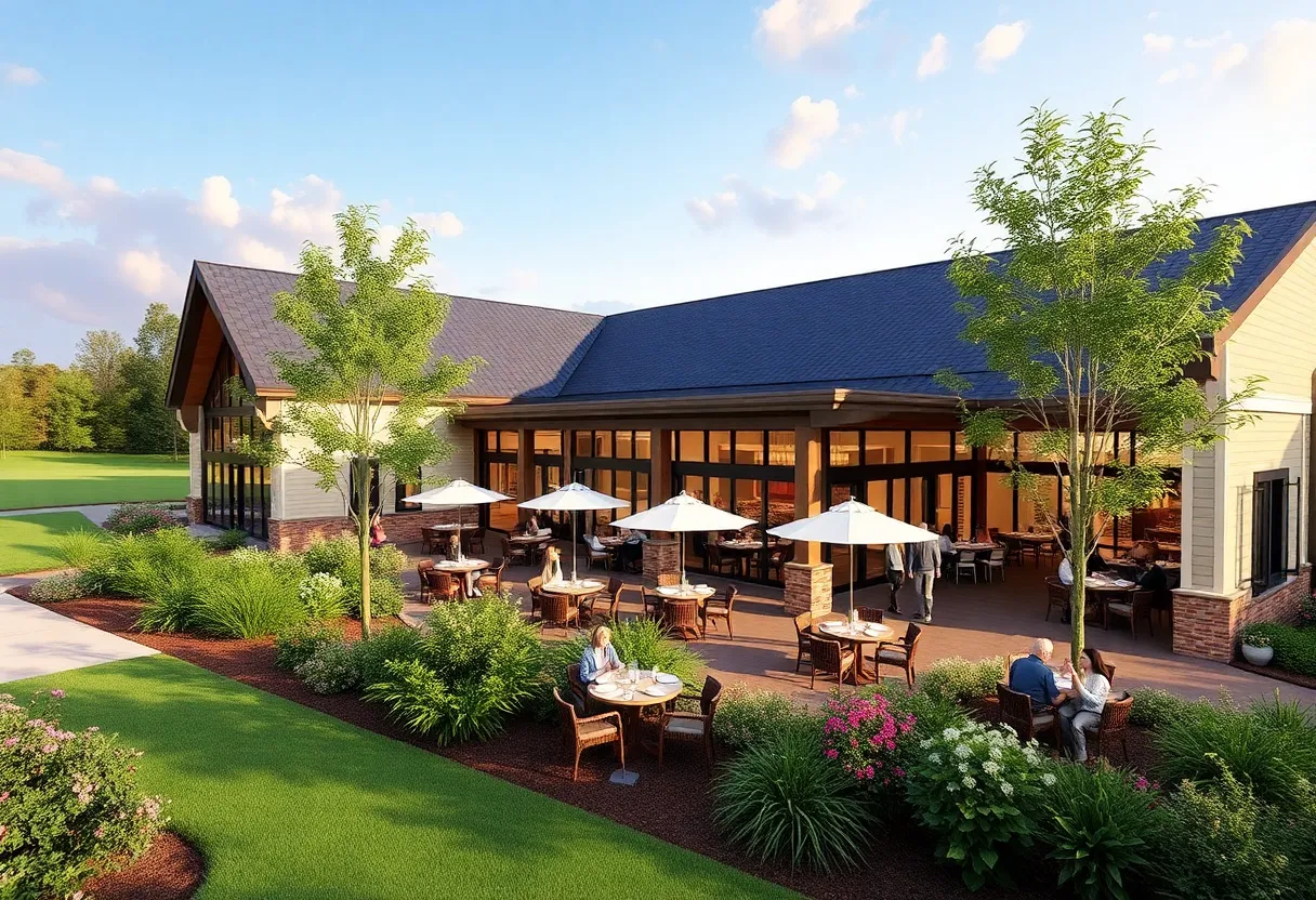 Rendering of the renovated clubhouse at Travis Pointe Country Club