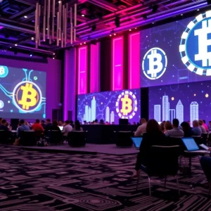 Conference room setting for a crypto summit