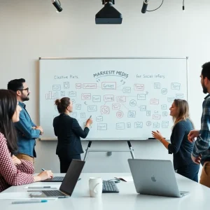 Office meeting focused on Unilever's marketing strategy involving social media and influencers.