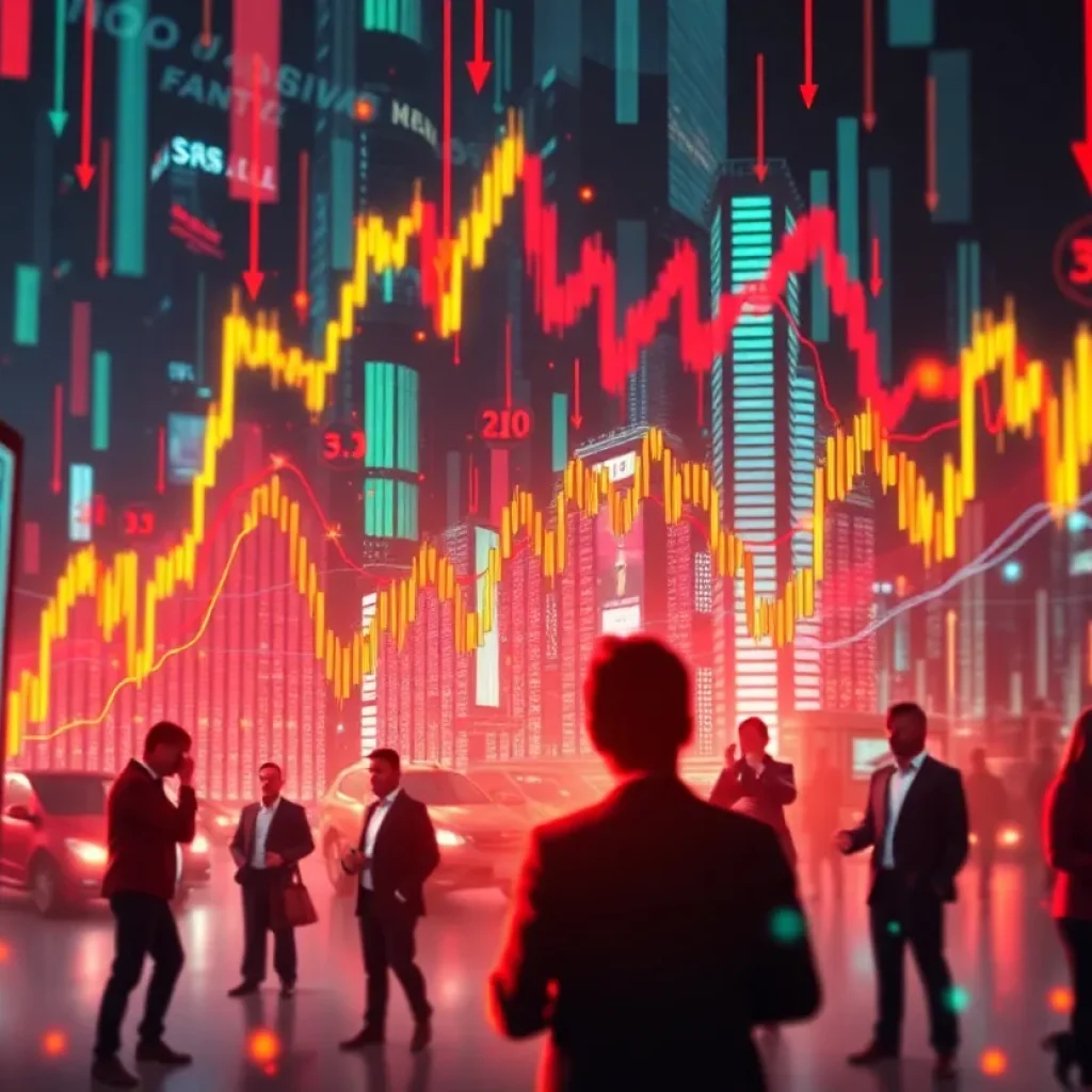 Digital art depicting a stock market decline with falling graphs.